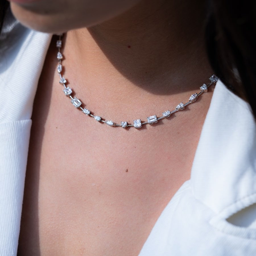 14K White Gold Lab-Created Diamond Multi-Shape Tennis Necklace (15 CTW F-G SI)