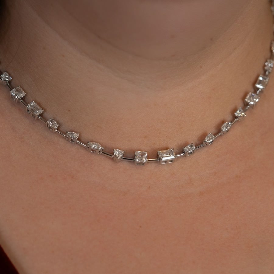 14K White Gold Lab-Created Diamond Multi-Shape Tennis Necklace (15 CTW F-G SI)