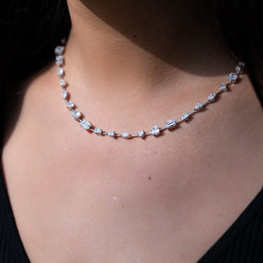 14K White Gold Lab-Created Diamond Multi-Shape Tennis Necklace (15 CTW F-G SI)