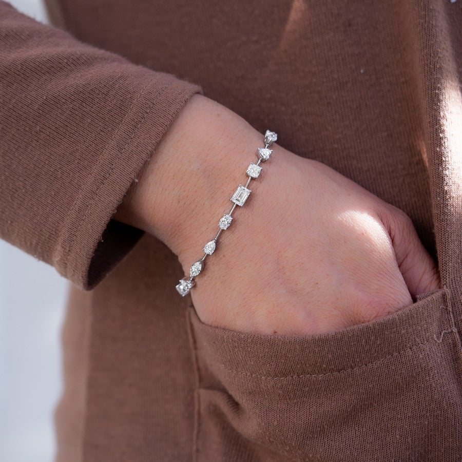 14K White Gold Lab-Created Diamond Multi-Shape Tennis Bracelet (9 CTW F-G SI)