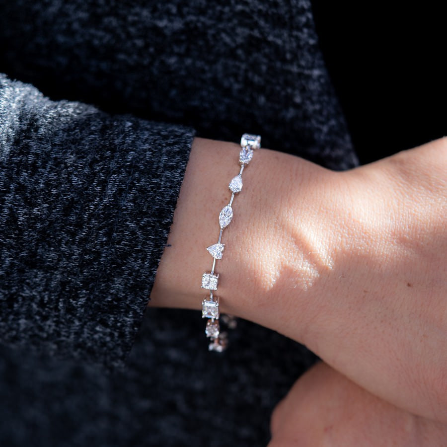 14K White Gold Lab-Created Diamond Multi-Shape Tennis Bracelet (9 CTW F-G SI)