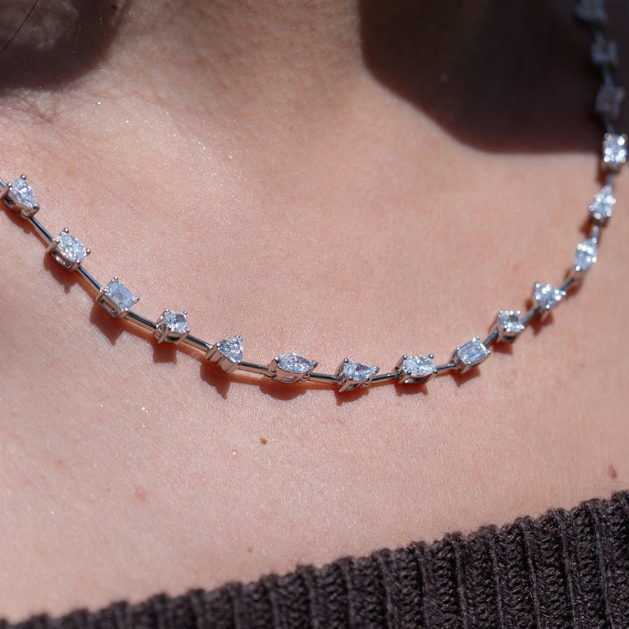 14K White Gold Lab-Created Diamond Multi-Shape Tennis Necklace (9 CTW F-G SI)