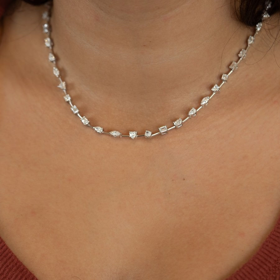 14K White Gold Lab-Created Diamond Multi-Shape Tennis Necklace (9 CTW F-G SI)