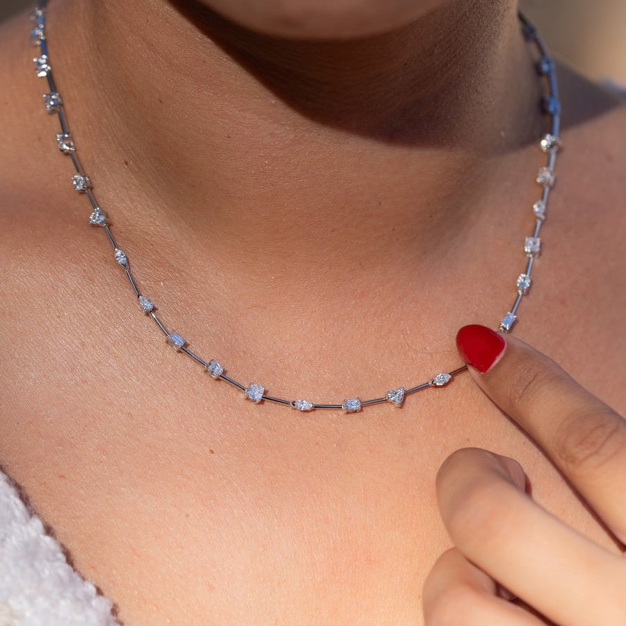 14K White Gold Lab-Created Diamond Multi-Shape Tennis Necklace (5 CTW F-G SI)
