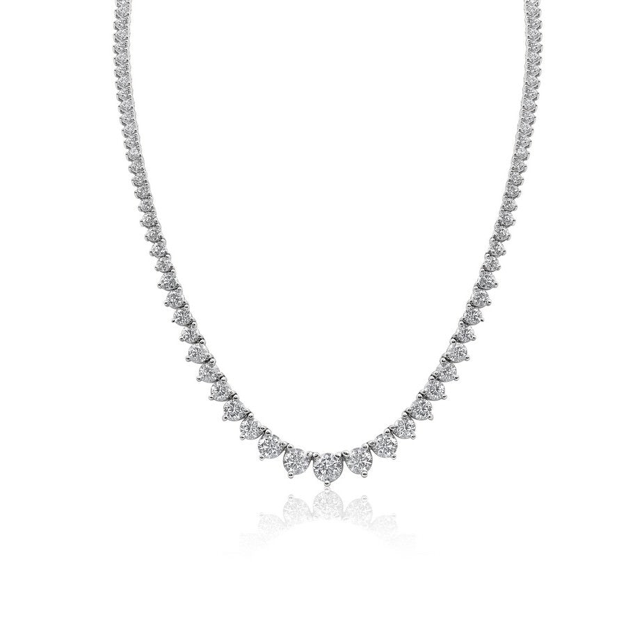 14K White Gold Lab-Created 3-Prong Diamond Riviera Necklace (10 CTW F-G SI)