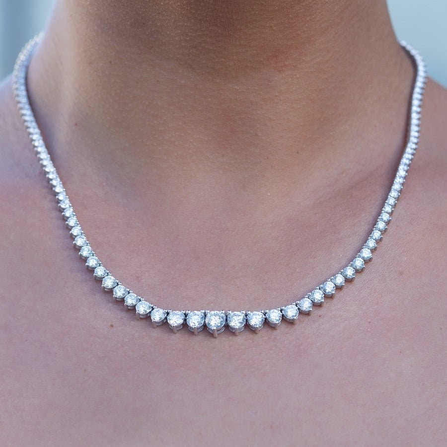 14K White Gold Lab-Created 3-Prong Diamond Riviera Necklace (10 CTW F-G SI)