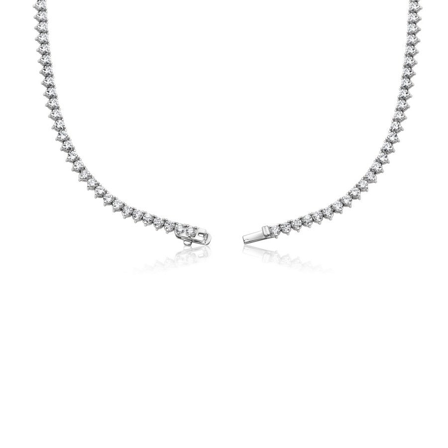 14K White Gold Lab-Created 3-Prong Diamond Riviera Necklace (14 CTW F-G SI)
