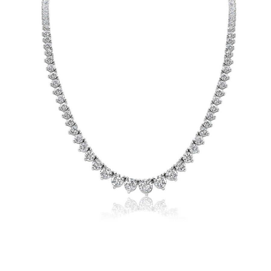 14K White Gold Lab-Created 3-Prong Diamond Riviera Necklace (14 CTW F-G SI)