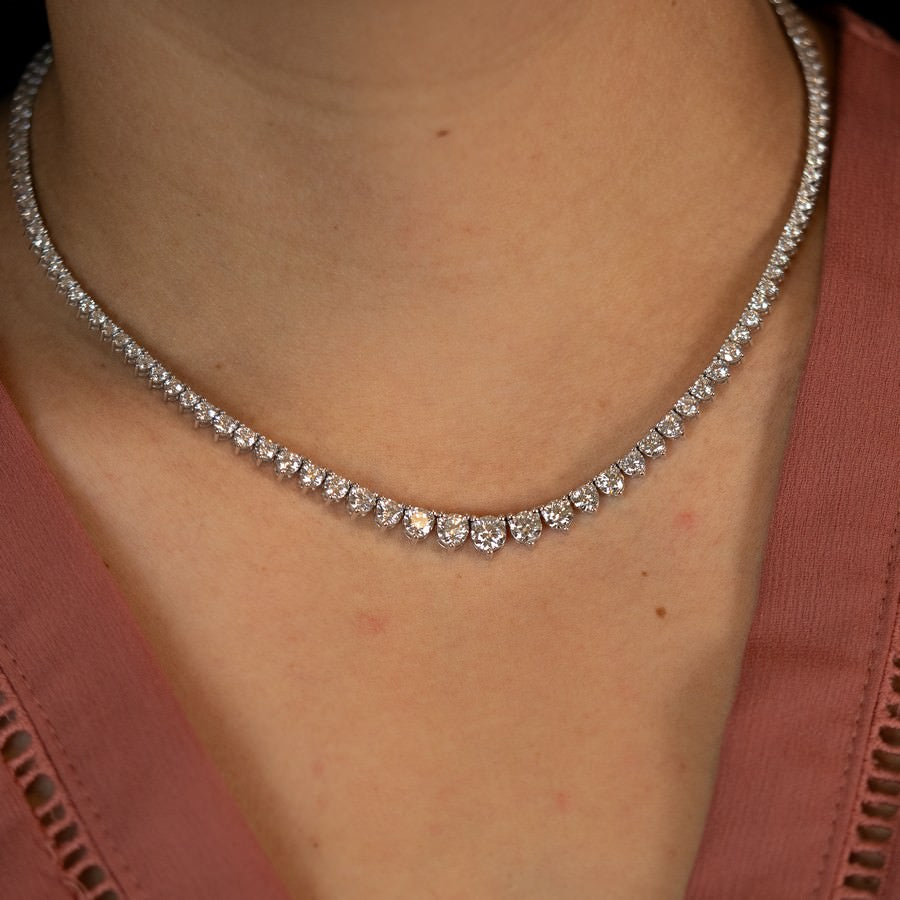 14K White Gold Lab-Created 3-Prong Diamond Riviera Necklace (14 CTW F-G SI)