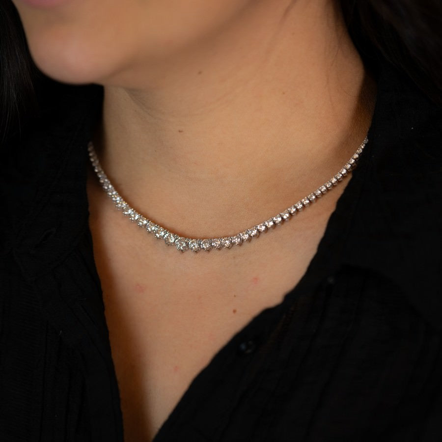 14K White Gold Lab-Created 3-Prong Diamond Riviera Necklace (14 CTW F-G SI)
