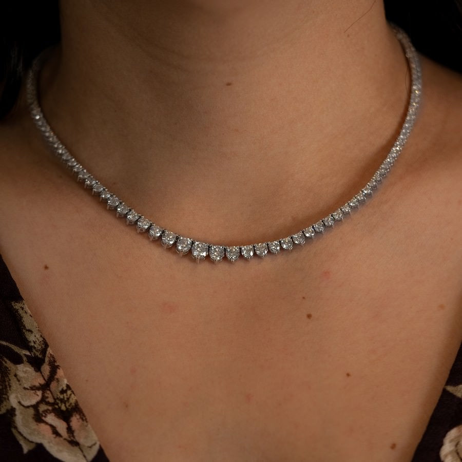 14K White Gold Lab-Created 3-Prong Diamond Riviera Necklace (14 CTW F-G SI)