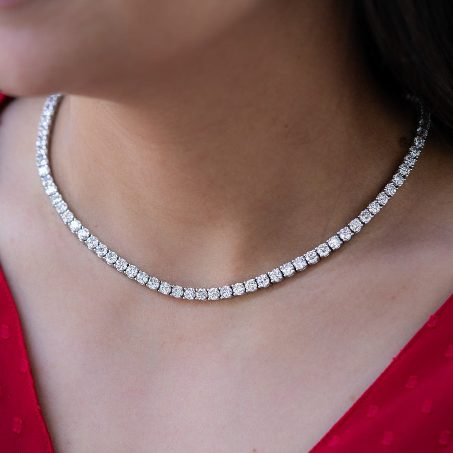 14K White Gold Lab-Created 4-Prong Diamond Tennis Necklace (28 CTW F-G SI)