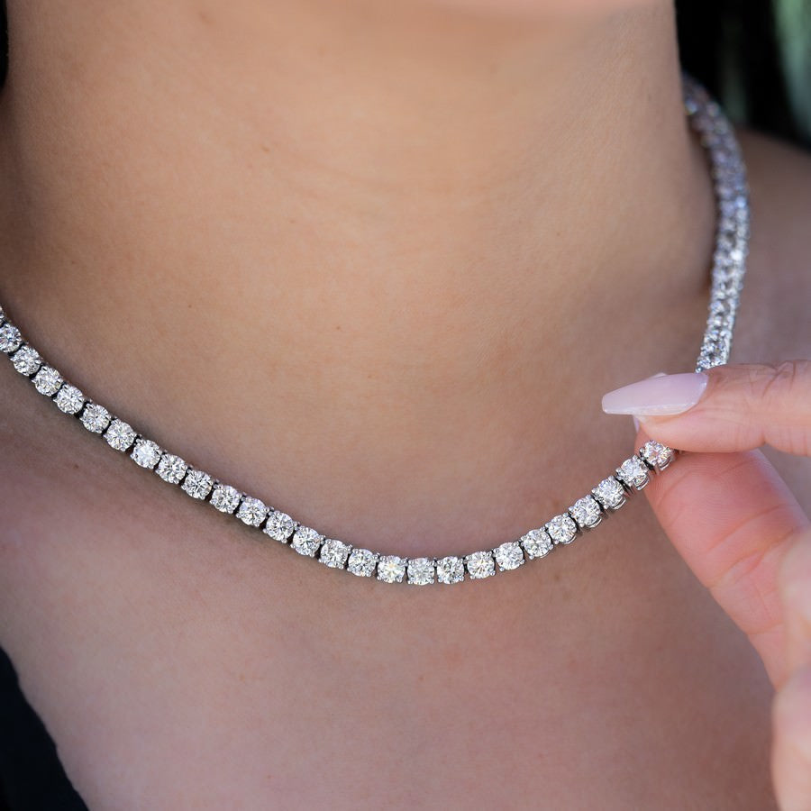 14K White Gold Lab-Created 4-Prong Diamond Tennis Necklace (28 CTW F-G SI)