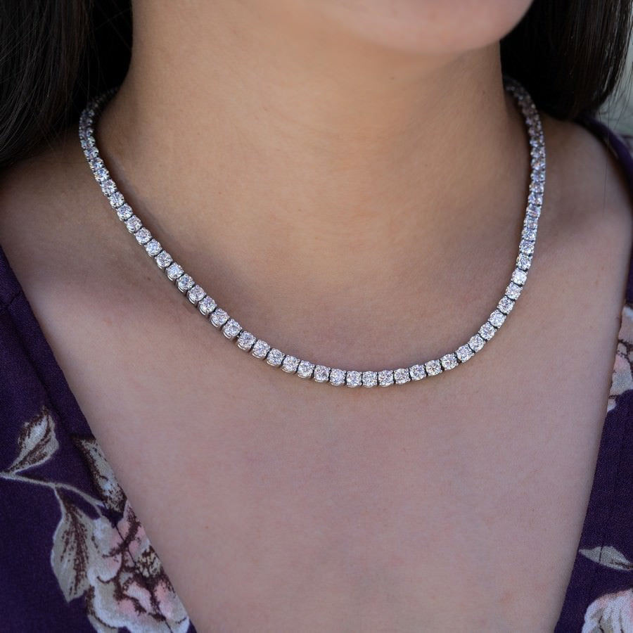 14K White Gold Lab-Created 4-Prong Diamond Tennis Necklace (28 CTW F-G SI)