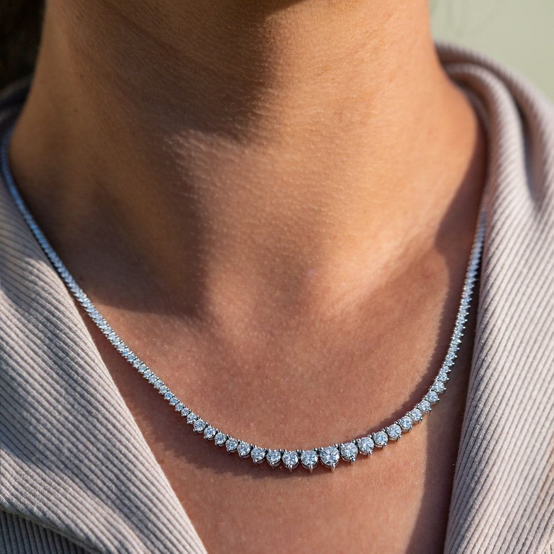 14K White Gold Lab-Created 3-Prong Diamond Riviera Necklace (5.50 CTW F-G SI)