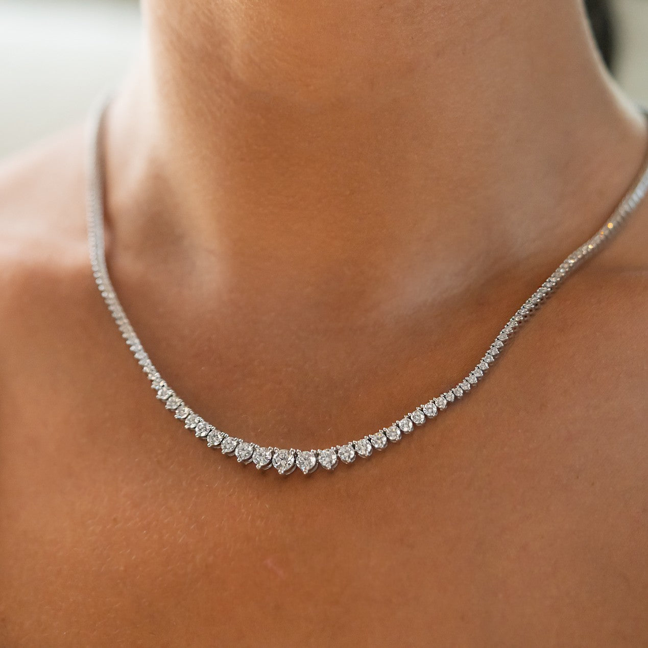 14K White Gold Lab-Created 3-Prong Diamond Riviera Necklace (5.50 CTW F-G SI)