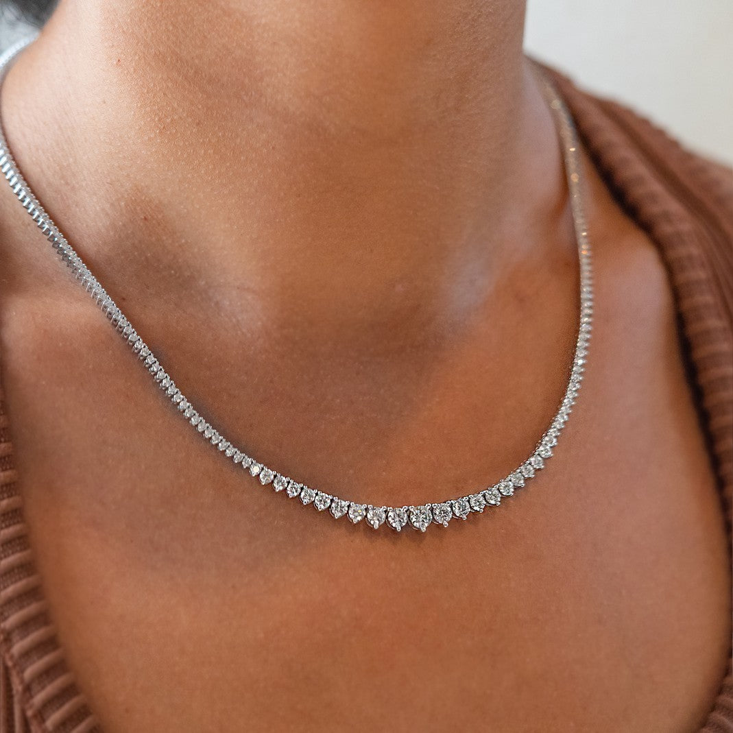 14K White Gold Lab-Created 3-Prong Diamond Riviera Necklace (5.50 CTW F-G SI)