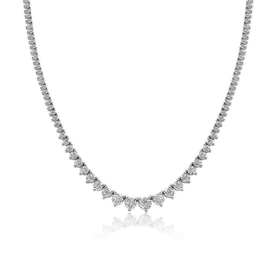 14K White Gold Lab-Created 3-Prong Diamond Riviera Necklace (7.5 CTW F-G SI)