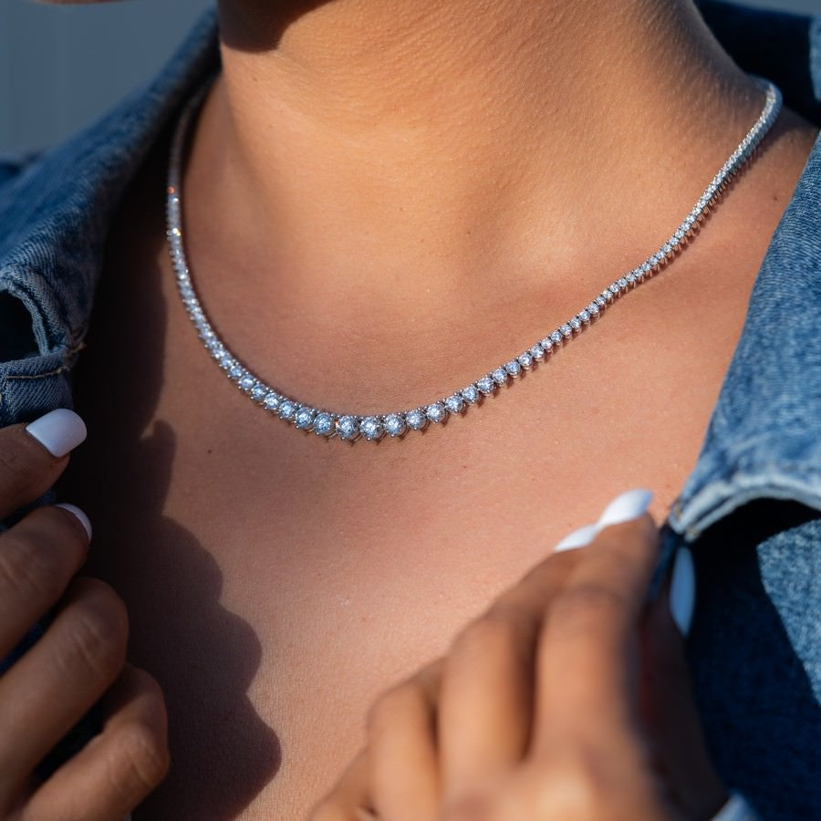 14K White Gold Lab-Created 3-Prong Diamond Riviera Necklace (7.5 CTW F-G SI)