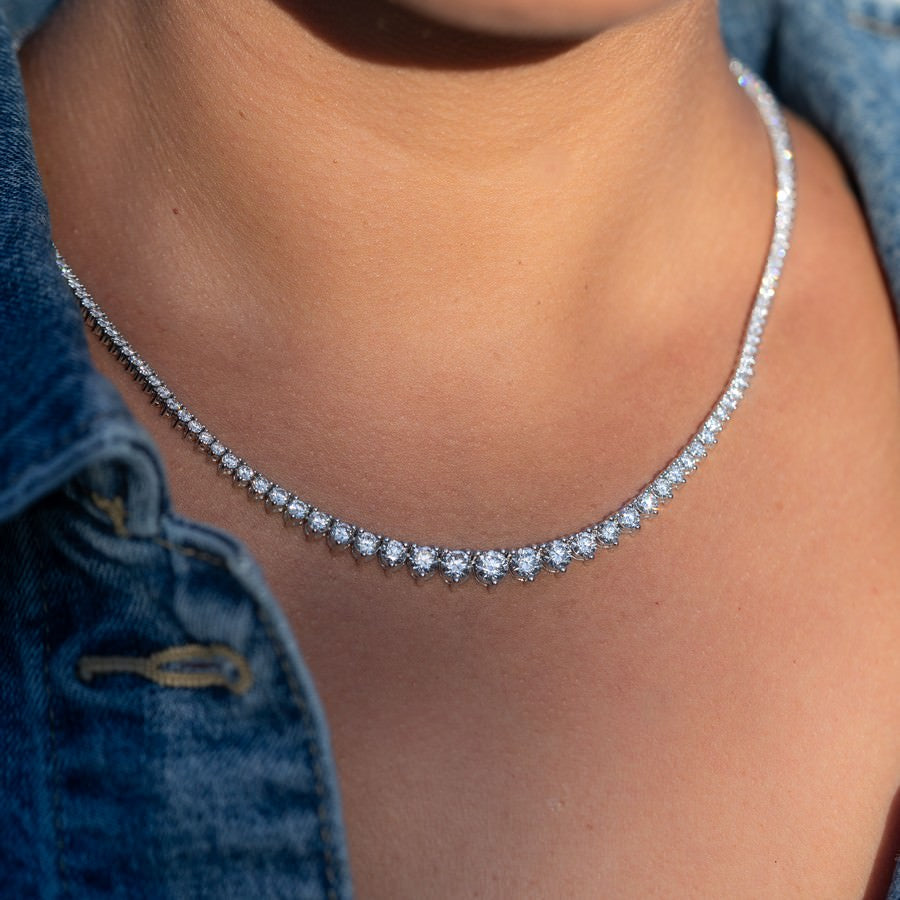 14K White Gold Lab-Created 3-Prong Diamond Riviera Necklace (7.5 CTW F-G SI)