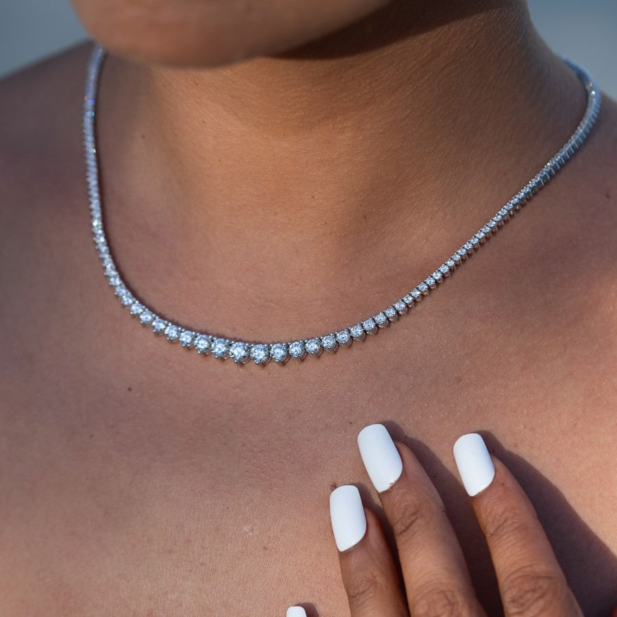 14K White Gold Lab-Created 3-Prong Diamond Riviera Necklace (7.5 CTW F-G SI)