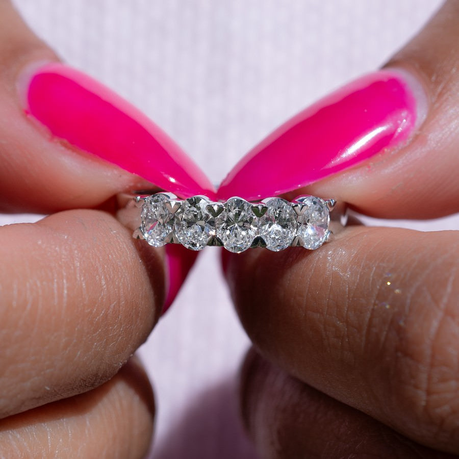 14K White Gold Lab-Created Diamond Oval 5 Stone Ring (1 CTW F-G SI)