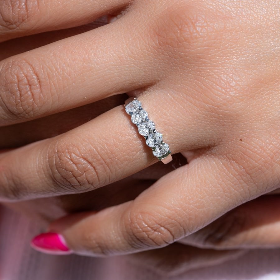 14K White Gold Lab-Created Diamond Oval 5 Stone Ring (1 CTW F-G SI)