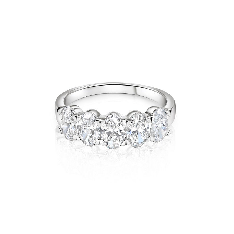 14K White Gold Lab-Created Diamond Oval 5 Stone Ring (2 CTW F-G SI)