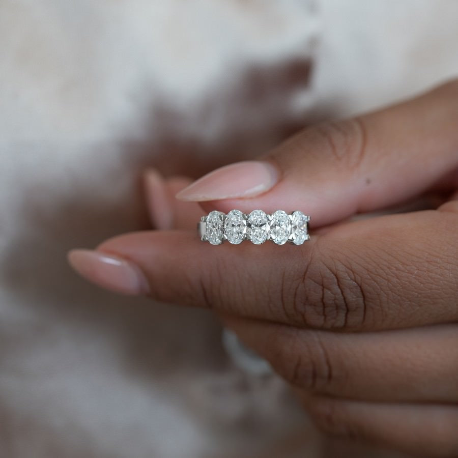 14K White Gold Lab-Created Diamond Oval 5 Stone Ring (2 CTW F-G SI)