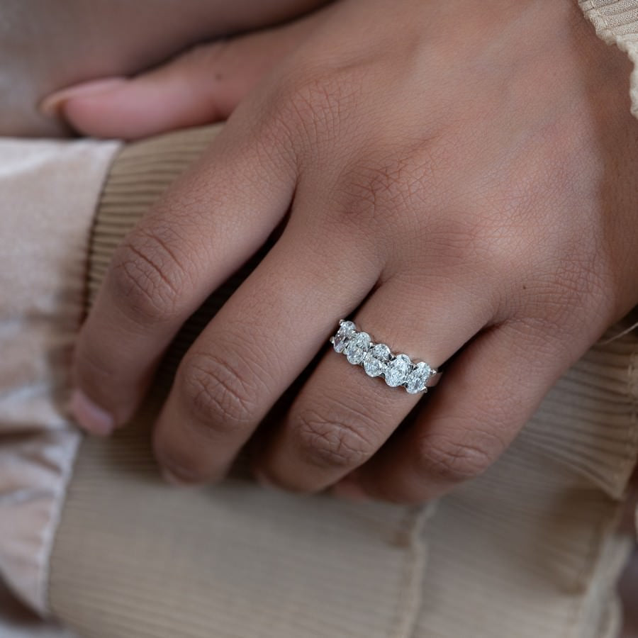 14K White Gold Lab-Created Diamond Oval 5 Stone Ring (2 CTW F-G SI)