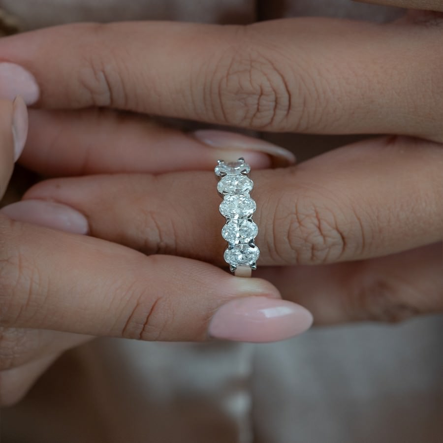 14K White Gold Lab-Created Diamond Oval 5 Stone Ring (2 CTW F-G SI)