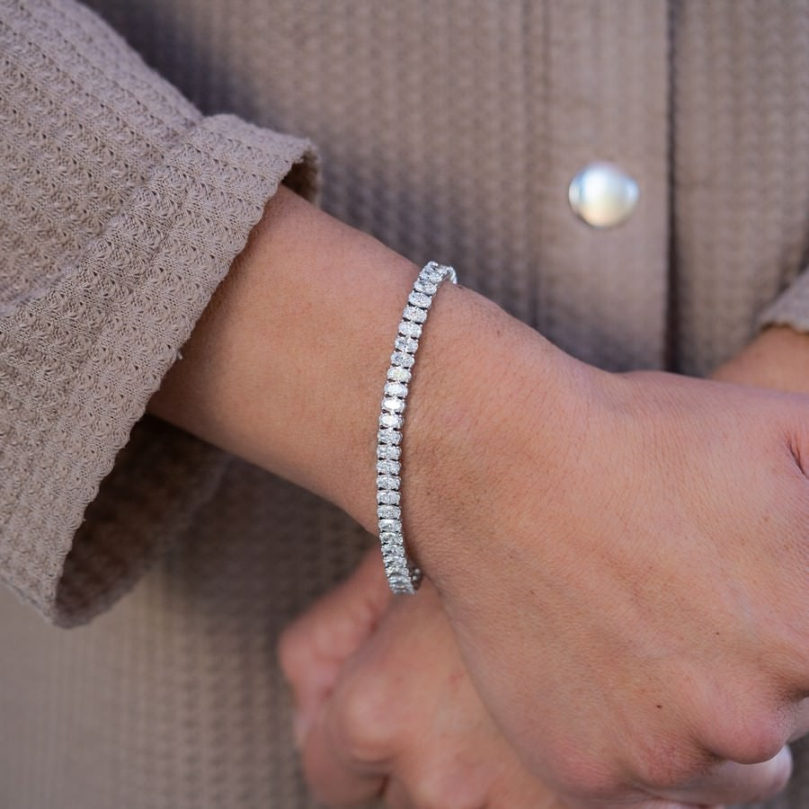 14K White Gold Lab-Created Diamond Oval Tennis Bracelet (10 CTW D-F VVS-VS)