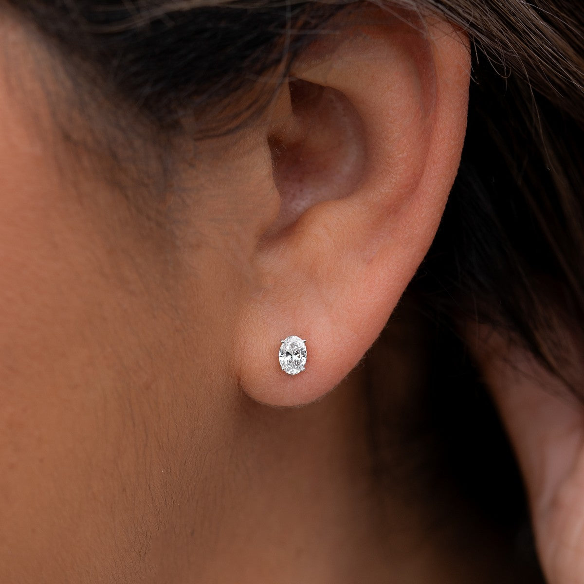 14K White Gold Oval Lab-Created Diamond 4-Prong Pushback Stud Earrings (1 CTW F-G SI)