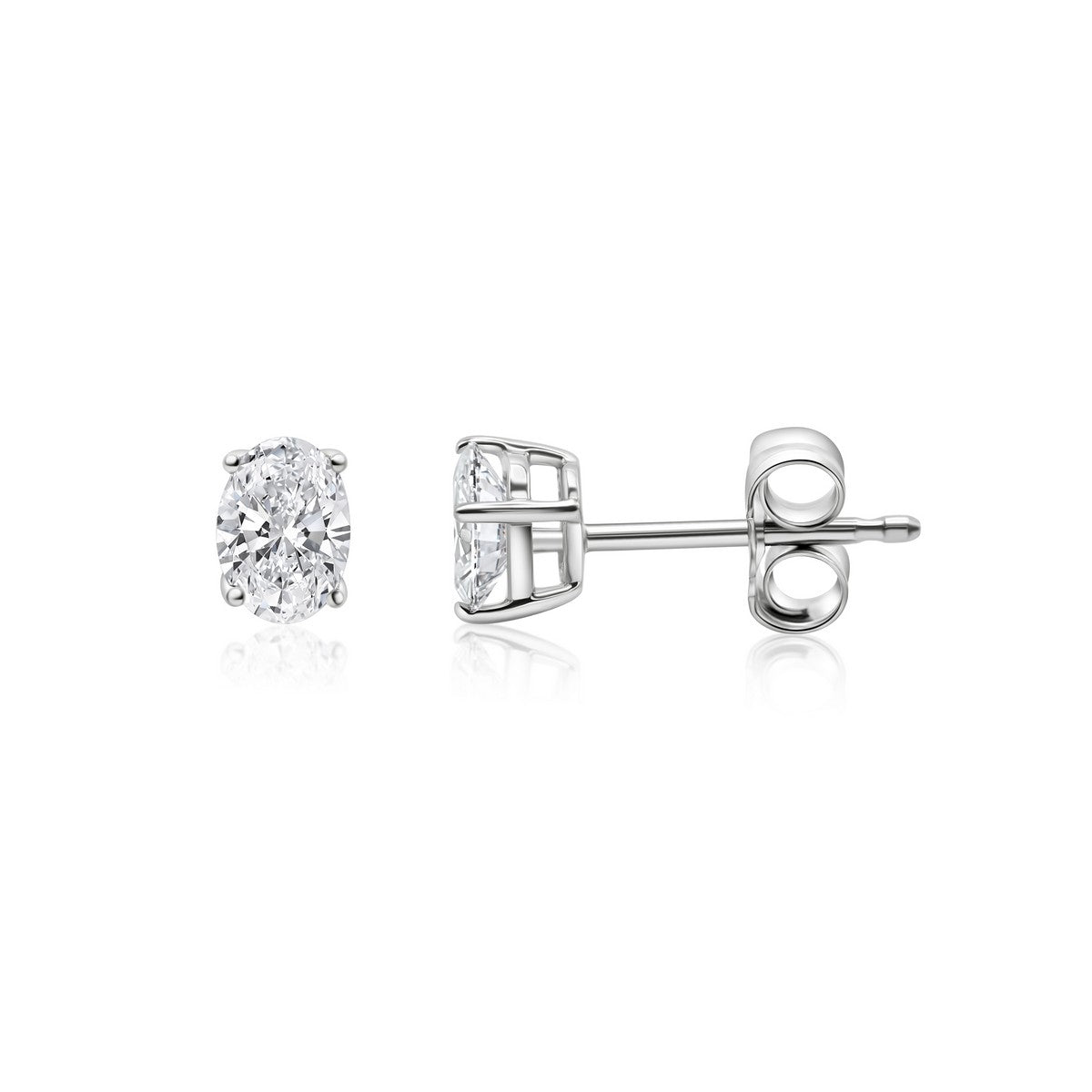 14K White Gold Oval Lab-Created Diamond 4-Prong Pushback Stud Earrings (1 CTW F-G SI)