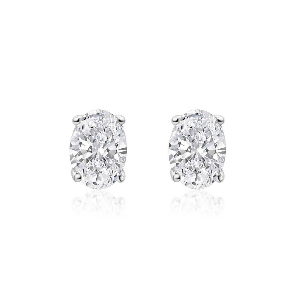 14K White Gold Oval Lab-Created Diamond 4-Prong Pushback Stud Earrings (1 CTW F-G SI)