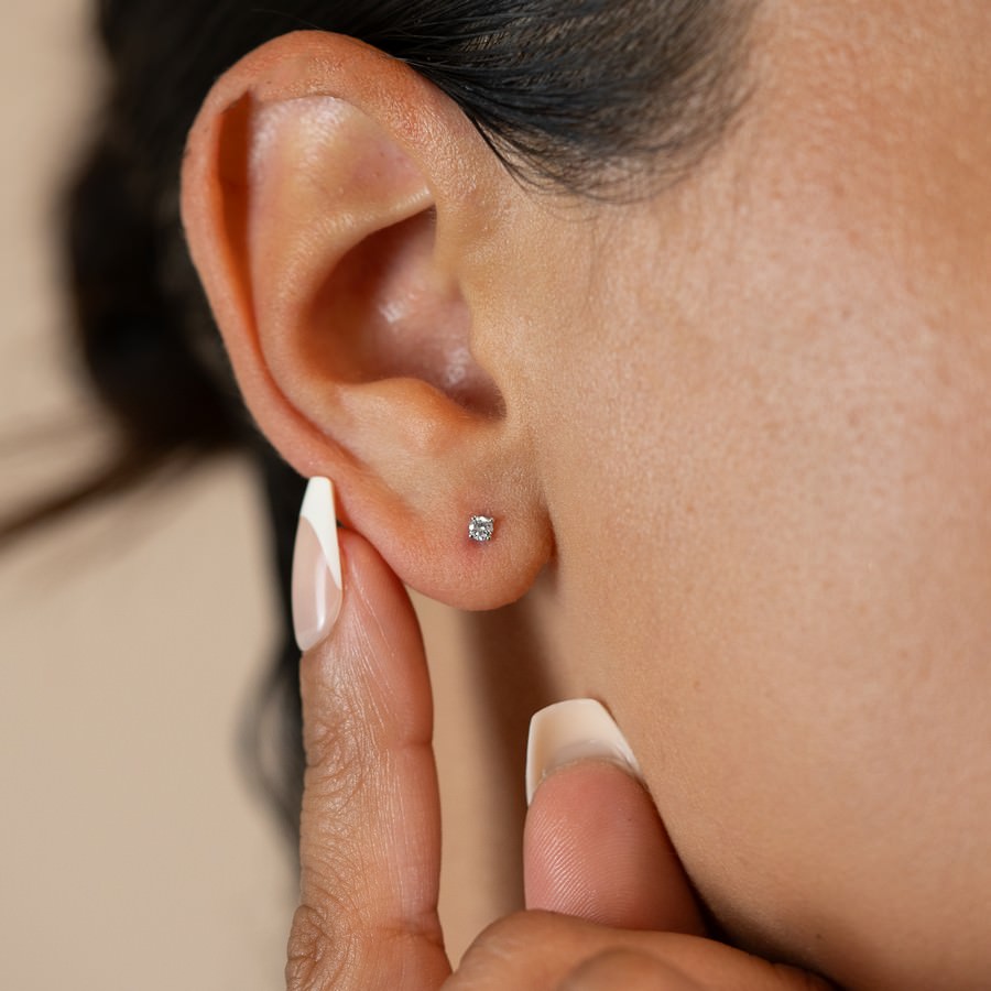 14K White Gold Lab-Created Diamond 4-Prong Baby Stud Earrings (0.10 CTW F-G SI)