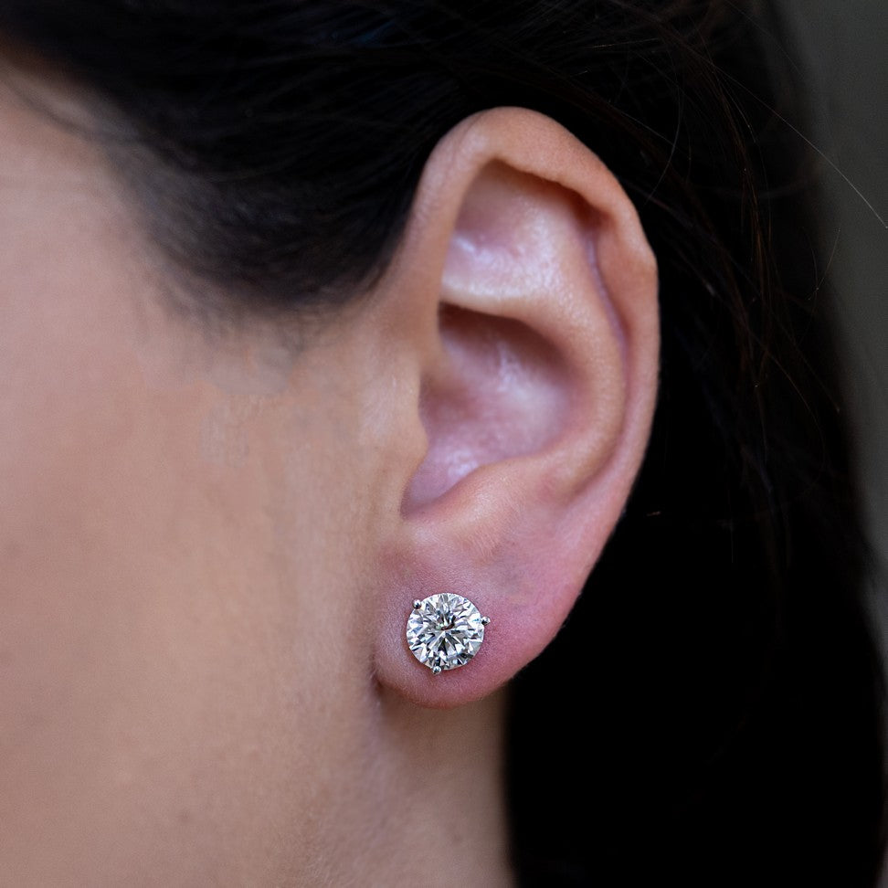 14K White Gold IGI Certified Lab-Created Diamond 3 Prong Martini Push Back Stud Earring (4.00 CTW F VS)
