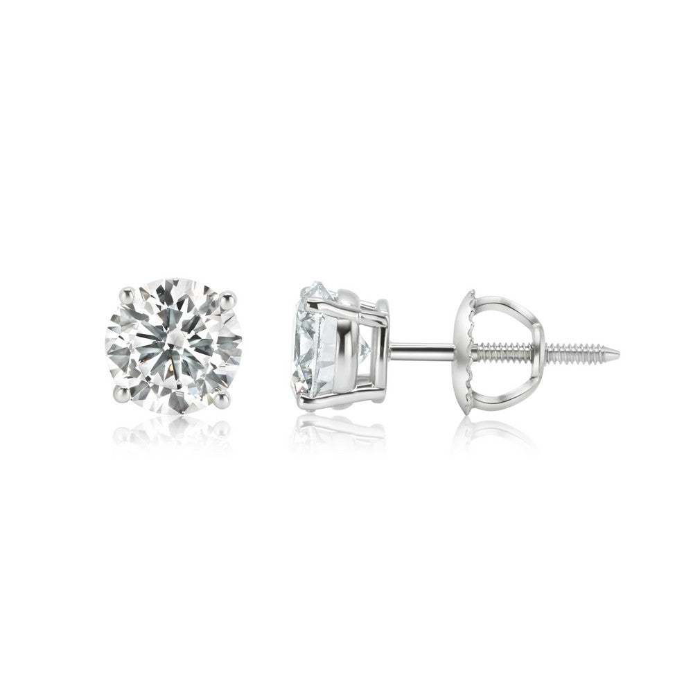 14K White Gold Lab-Created Diamond 4 Prong Basket Screw Back Stud Earring (2.00 CTW F-G SI)