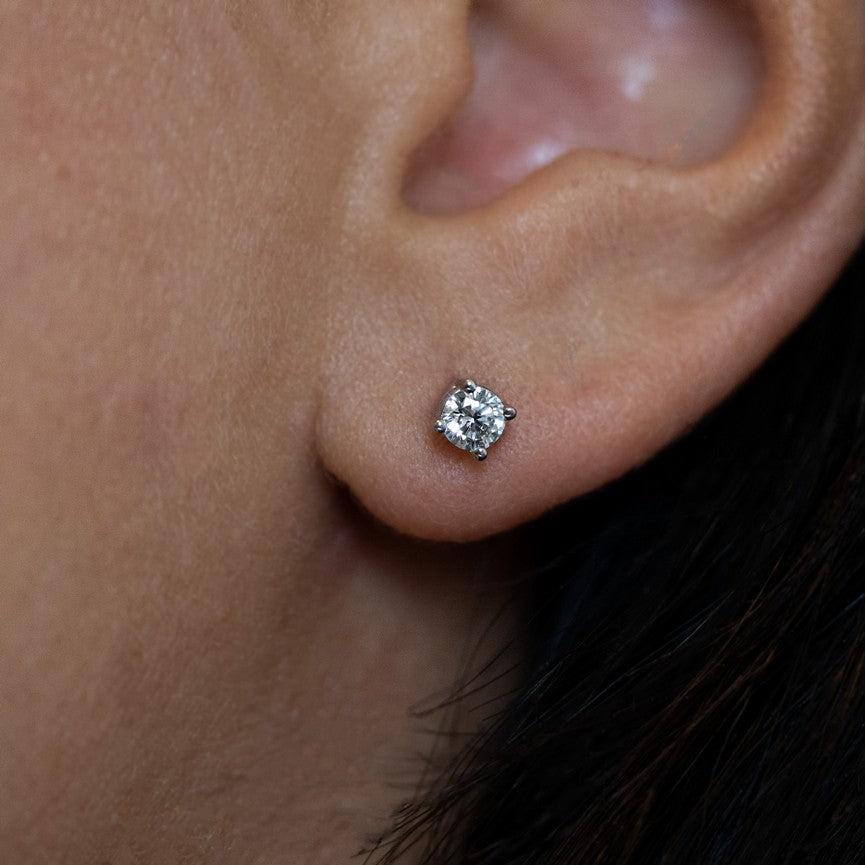 14K White Gold Lab-Created Diamond 4 Prong Basket Push Back Stud Earring (0.25 CTW F-G SI)
