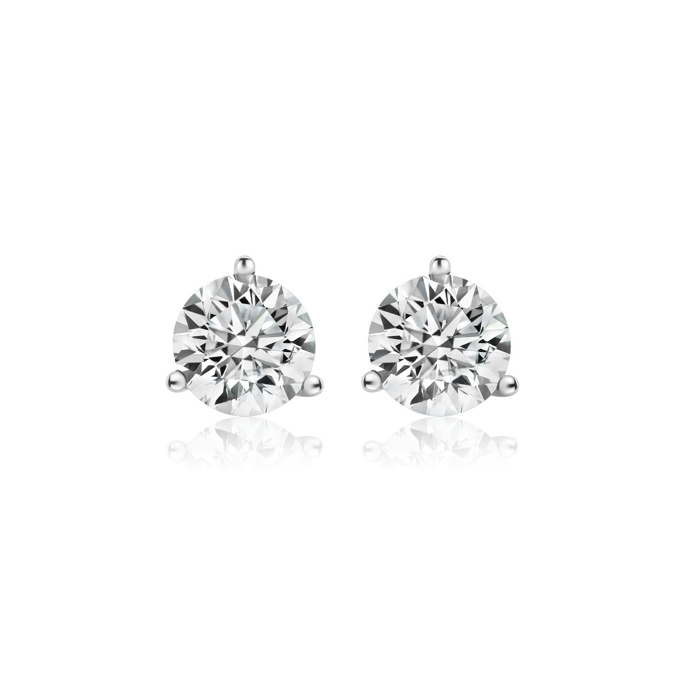 14K White Gold Lab-Created Diamond 3 Prong Martini Push Back Stud Earring (1.00 CTW)
