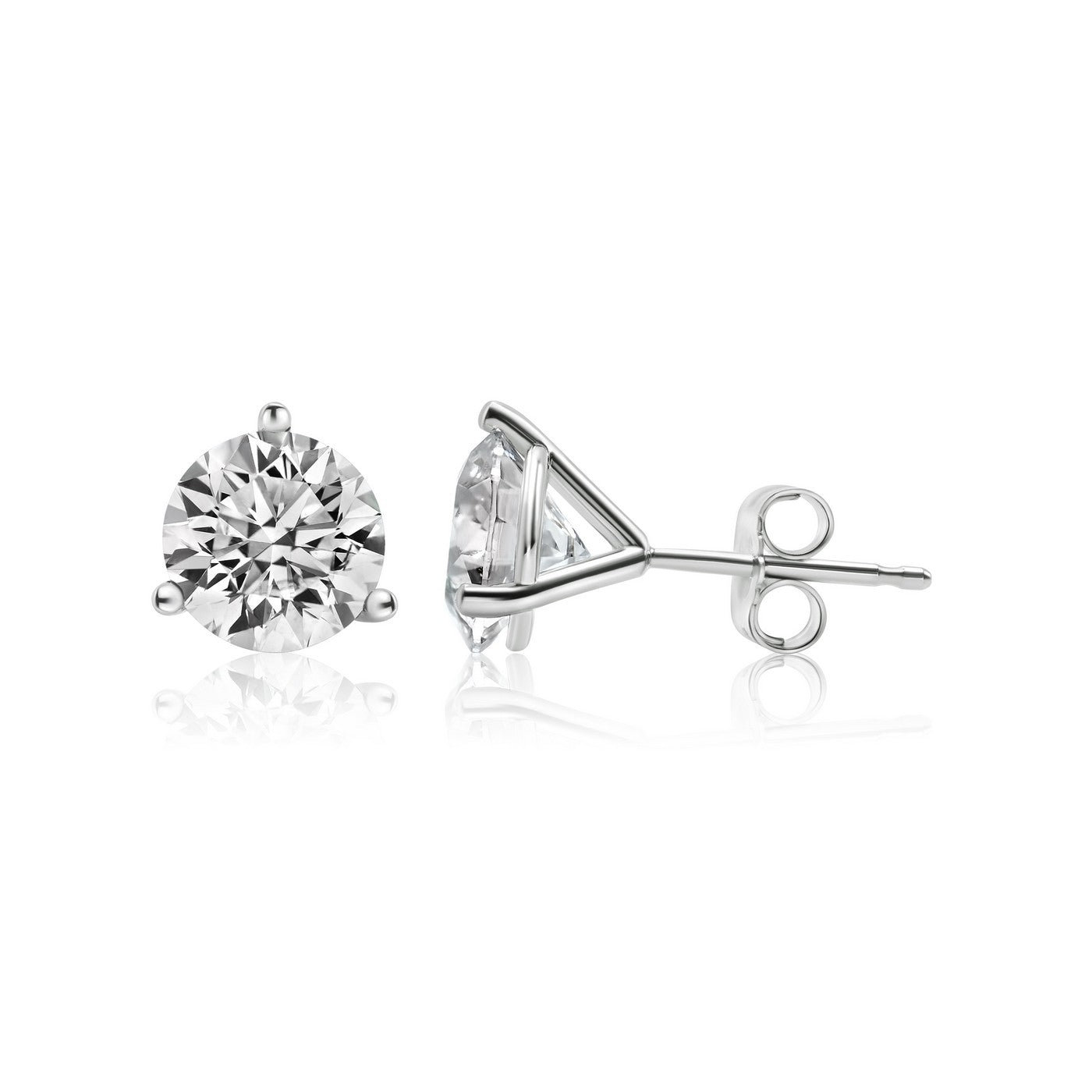 14K White Gold Lab-Created Diamond 3 Prong Martini Push Back Stud Earring (1.00 CTW)