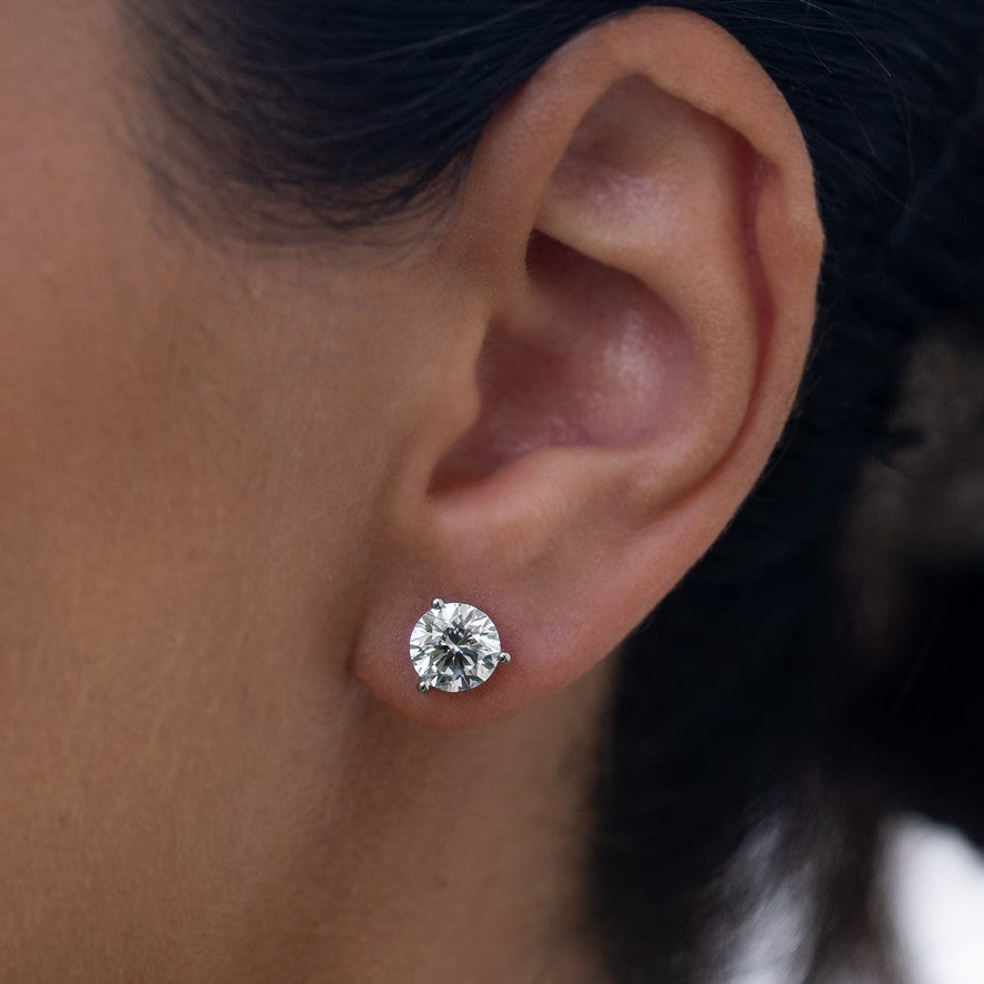 14K White Gold Lab-Created Diamond 3 Prong Martini Push Back Stud Earring (1.00 CTW)