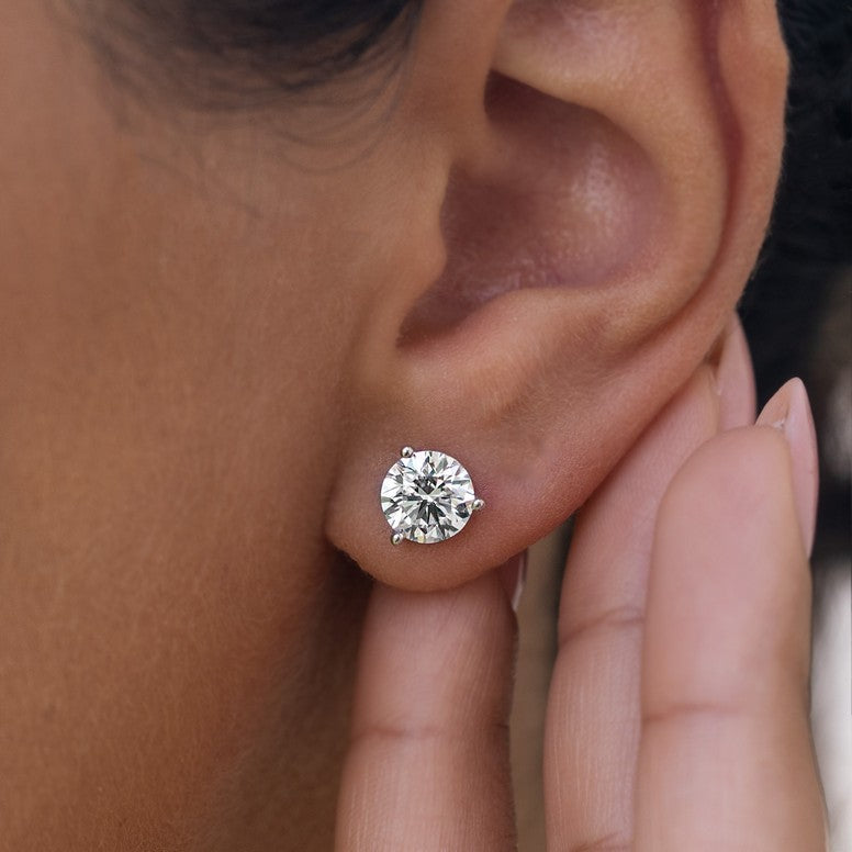 14K White Gold Lab-Created Diamond 3 Prong Martini Push Back Stud Earring (1.00 CTW)
