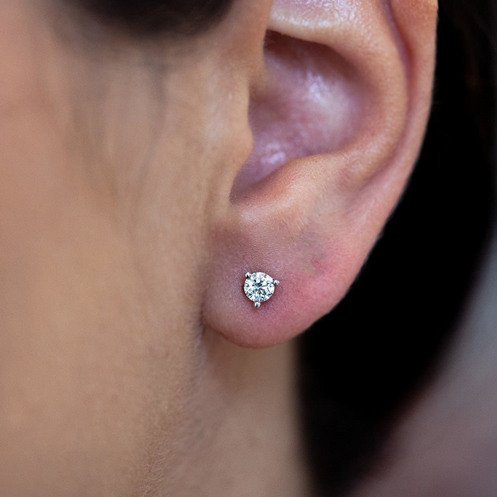 14K White Gold Lab-Created Diamond 3 Prong Martini Push Back Stud Earring (0.50 CTW F-G SI)
