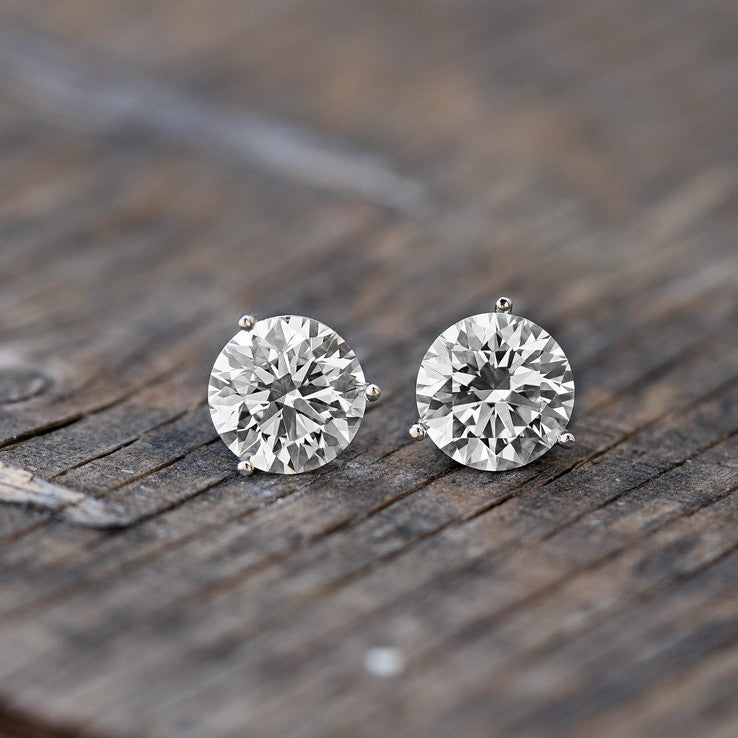 14K White Gold IGI Certified Lab-Created Diamond 3 Prong Martini Push Back Stud Earring (6.00 CTW F VS)