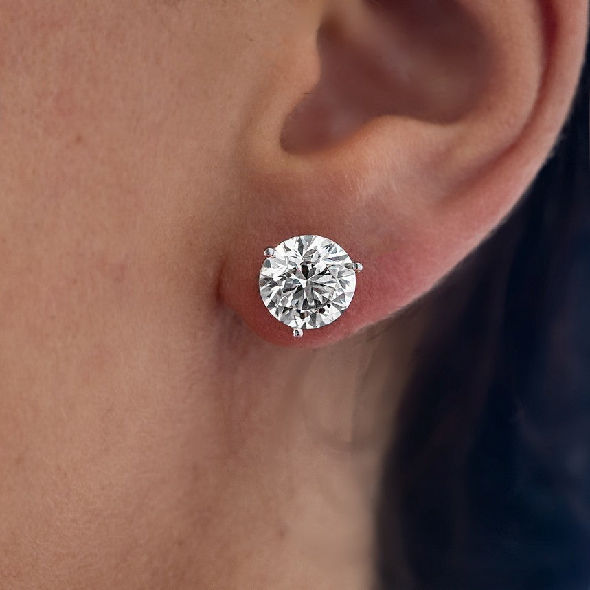14K White Gold IGI Certified Lab-Created Diamond 3 Prong Martini Push Back Stud Earring (6.00 CTW F VS)
