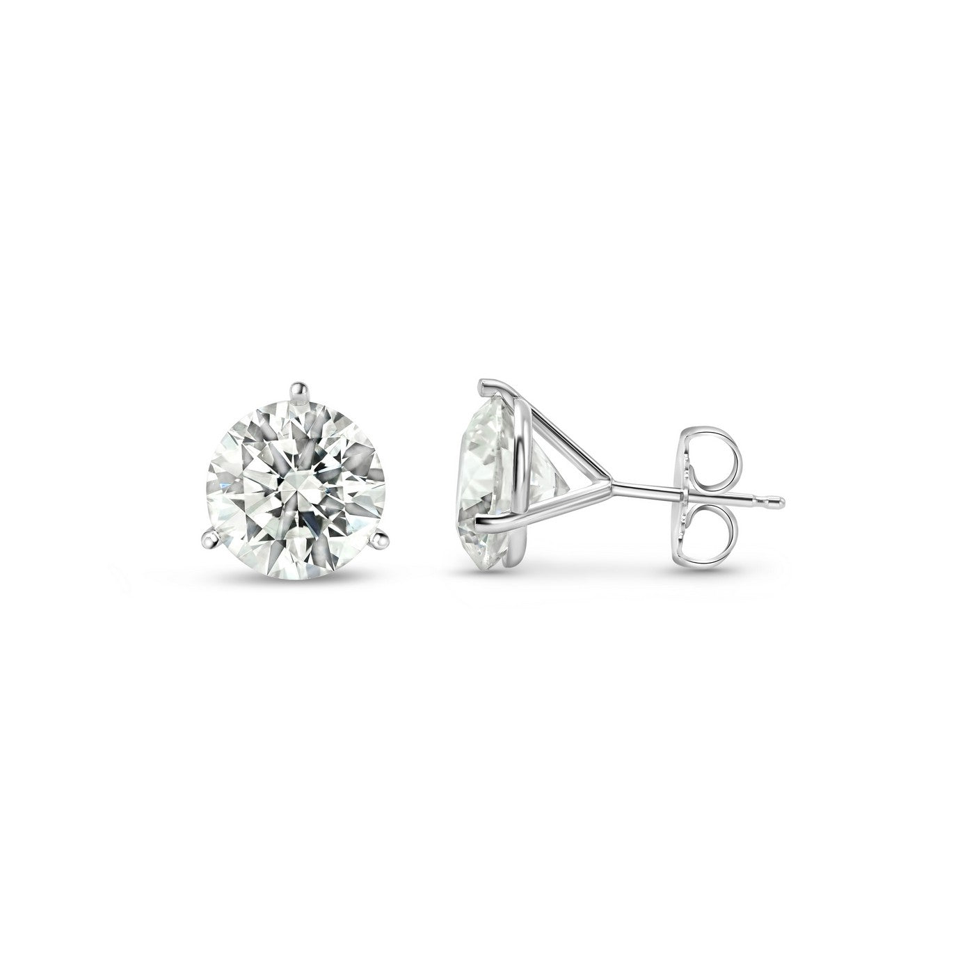 14K White Gold IGI Certified Lab-Created Diamond 3 Prong Martini Push Back Stud Earring (6.00 CTW F VS)