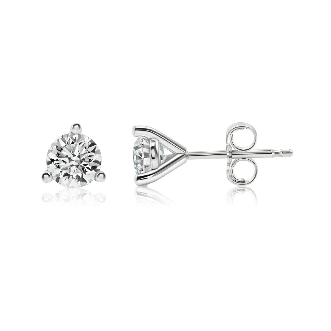 14K White Gold Lab-Created Diamond 3 Prong Martini Push Back Stud Earring (0.75 CTW F-G SI)