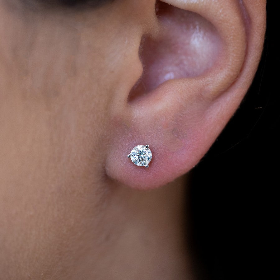 14K White Gold Lab-Created Diamond 3 Prong Martini Push Back Stud Earring (0.75 CTW F-G SI)