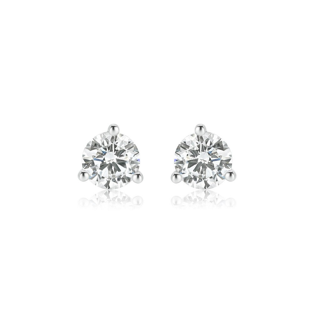 14K White Gold Lab-Created Diamond 3 Prong Martini Push Back Stud Earring (1.00 CTW F-G SI)